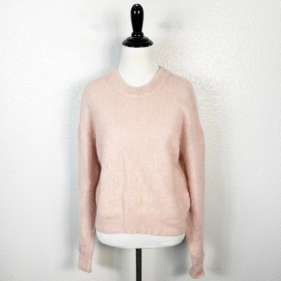 Veronica Beard Large Melinda Mohair Alpaca Crew Neck Fuzzy Knit Crop Sweater